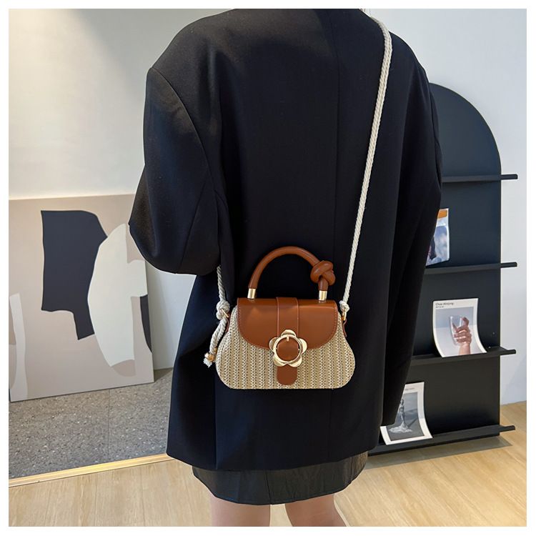 Borsa a tracolla da donna Borsa a scatola di paglia Borsa a mano semplice Moda Fiore Hardware Urban Trend Borsa a mano Borsa a tracolla casual da donna_voghion.com