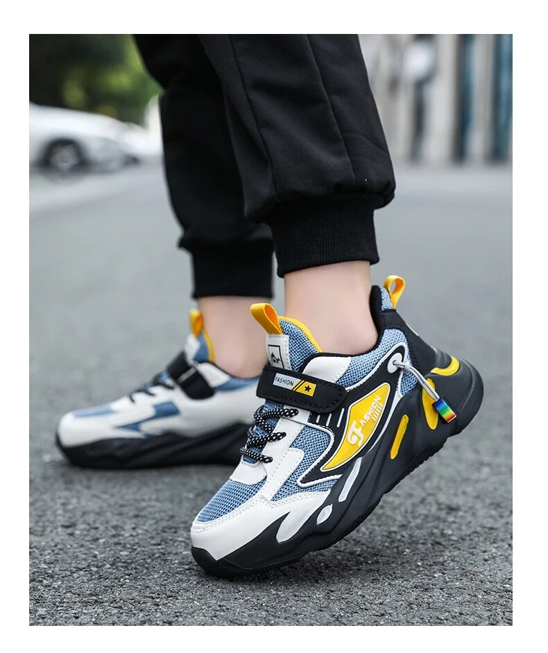 Kid Sneakers Sport For Boys Fashion Leather Children Breathable Mesh Comfort Casual Walking Outdoor Running Shoes_voghion.com