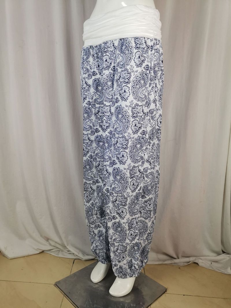 Roupas femininas Impressão digital Calças longas e largas Calças casuais Calças harém_voghion.com