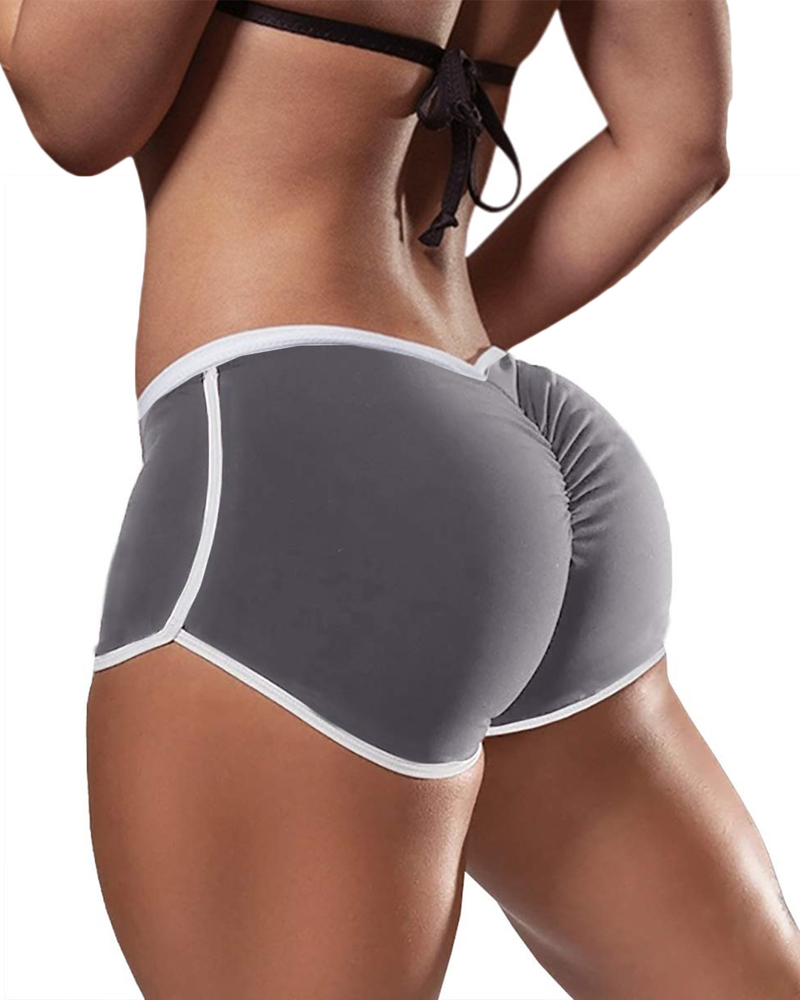 Women's Intimates Women's Large Size Sexy Solid Color Low Waist Sports Running Tight Hip Lifting Shorts_voghion.com