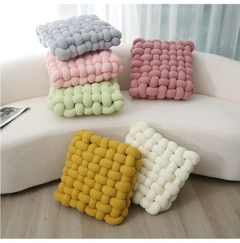 Cuscino quadrato lavorato a maglia minimalista giapponese - Cuscino in lana dai toni neutri per schienale del divano, sedia da pranzo e seduta da meditazione_voghion.com