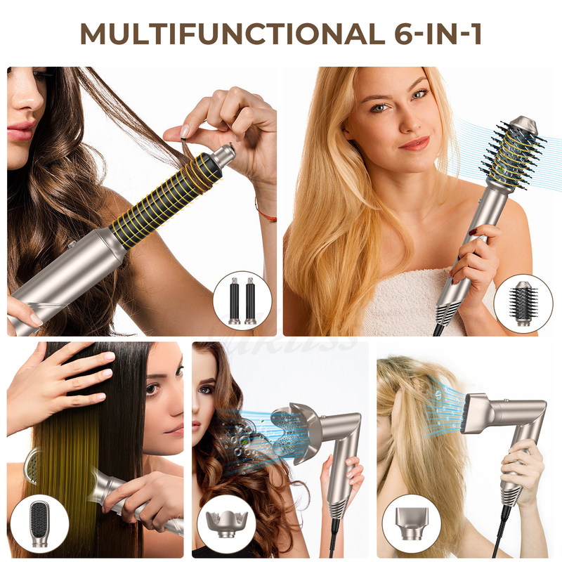 New Hot Air Multifunctional Six In One Foldable Dryer Curling Iron Automatic Styling Straight Hair Comb_voghion.com