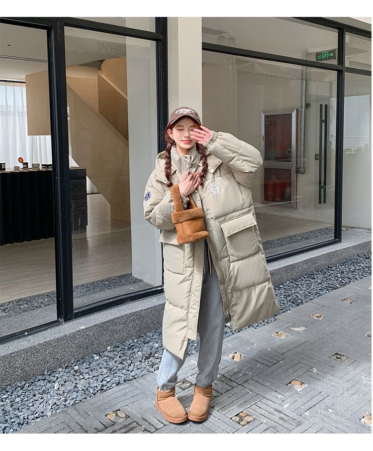 Modische, lockere, lässige Steppjacke mit langer Kapuze für Damen_voghion.com