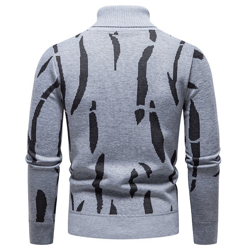 Pull col montant style britannique pour homme – Coupe ajustée, imprimé (M-4XL, 4 couleurs, mélange de polyester, automne/hiver)_voghion.com