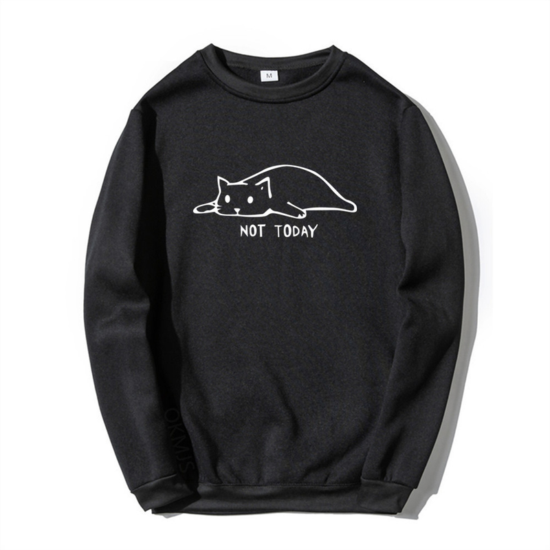 Pullover mit Rundhalsausschnitt, Lazy Cat Not Today, Trendbuchstabe, langärmeliges Oberteil, einteiliger Aufdruck_voghion.com