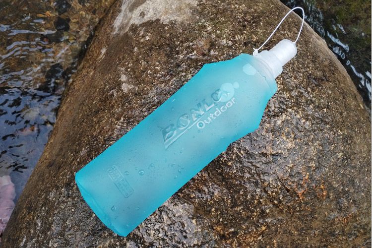 TPU Food Grade Tragbare Weiche Flasche Outdoor Sport Taille Radfahren Laufen Silikon Auslauf Reise Klapp Wasser Tasche_voghion.com