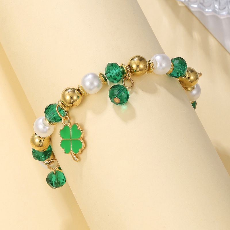 Prsonalized niche St. Patrick bracelet clover elastic beaded jewelry_voghion.com