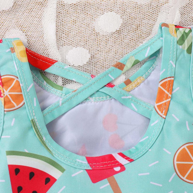 Maillot de bain trois pièces pour enfants, petite et moyenne taille, haut imprimé glace pastèque, pantalon triangle, veste en dentelle_voghion.com