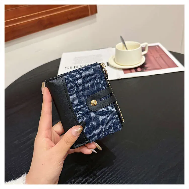 Denim Pattern Wallet Women, Short Style, Korean Version, Multi-Card Slots, Foldable, Long Style For Students, Clutch,_voghion.com