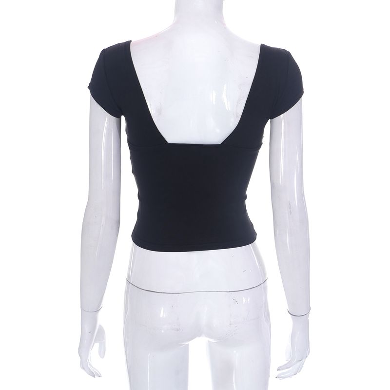 Abbigliamento donna nuovi top casual a maniche corte scollati in tinta unita_voghion.com