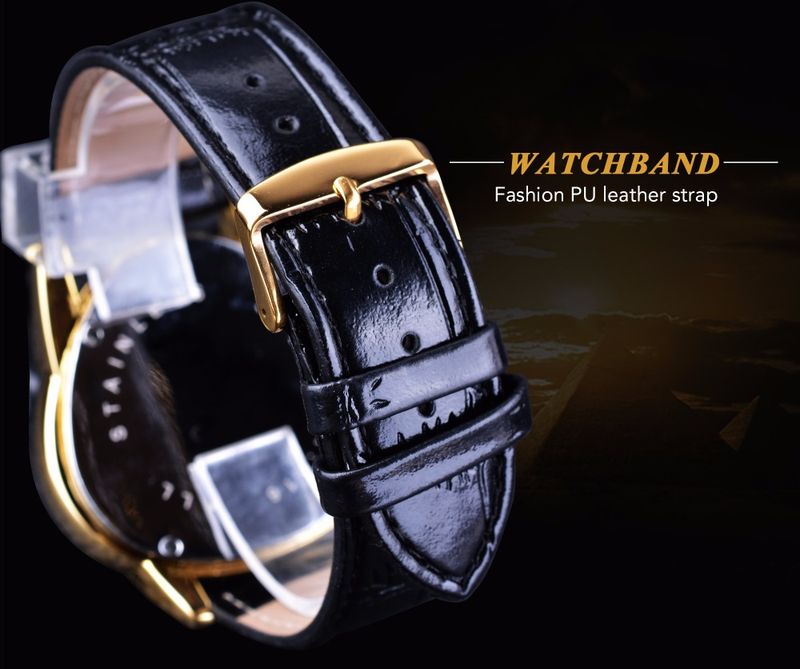 Relógio de pulso mecânico automático masculino Vencedor Steampunk Fashion Triângulo Dourado Movimento Esqueleto Misterioso Marca de Luxo_voghion.com