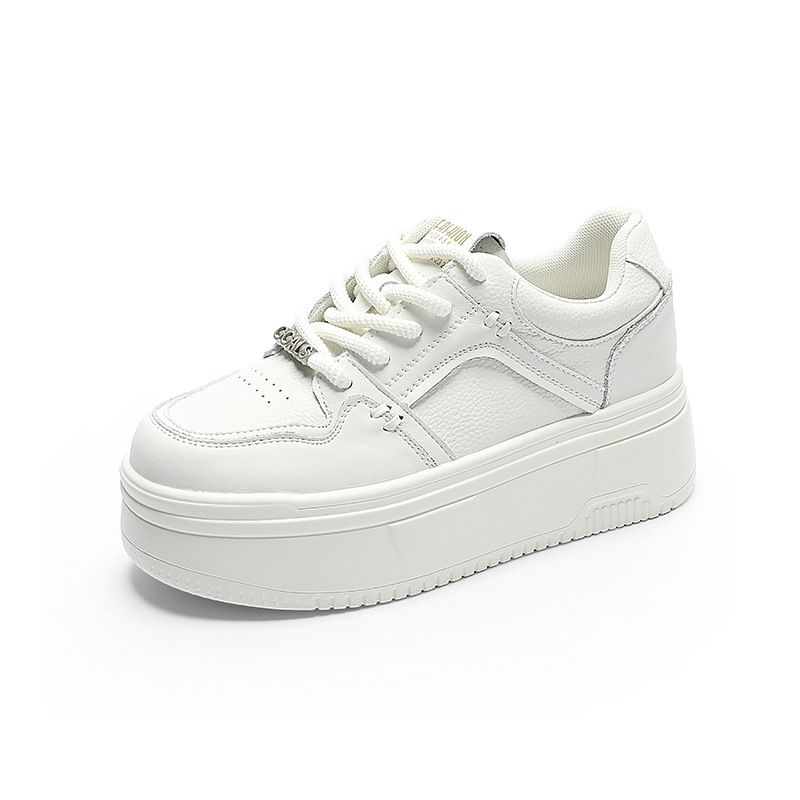Pelle traspirante spessa altezza crescente versatile bianco per le donne 2024 nuove scarpe, suola morbida per bambini non stancante_voghion.com