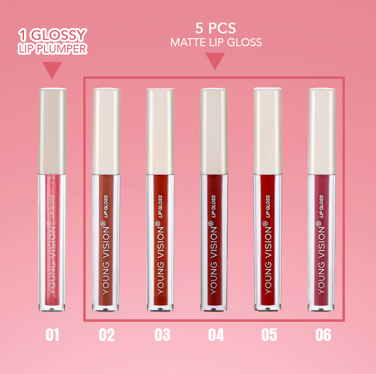 6 Farben 1 Spiegelglanz + 5 matte Lippenfarben Kombinationsset_voghion.com
