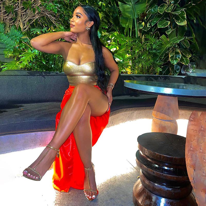 Vestito da festa beige in denim, aderente, largo, corto, con perline, a V, lungo, mini, autunno, con bottoni, cerniera, comodo e traspirante._voghion.com