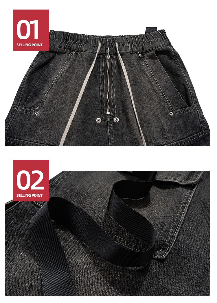 Herren-Damen-RO-Stil, weite Beine, mehrere Taschen, rauchgraue Hose für Männer und Frauen, gleicher Stil, weite Beine, trendige Jeans_voghion.com