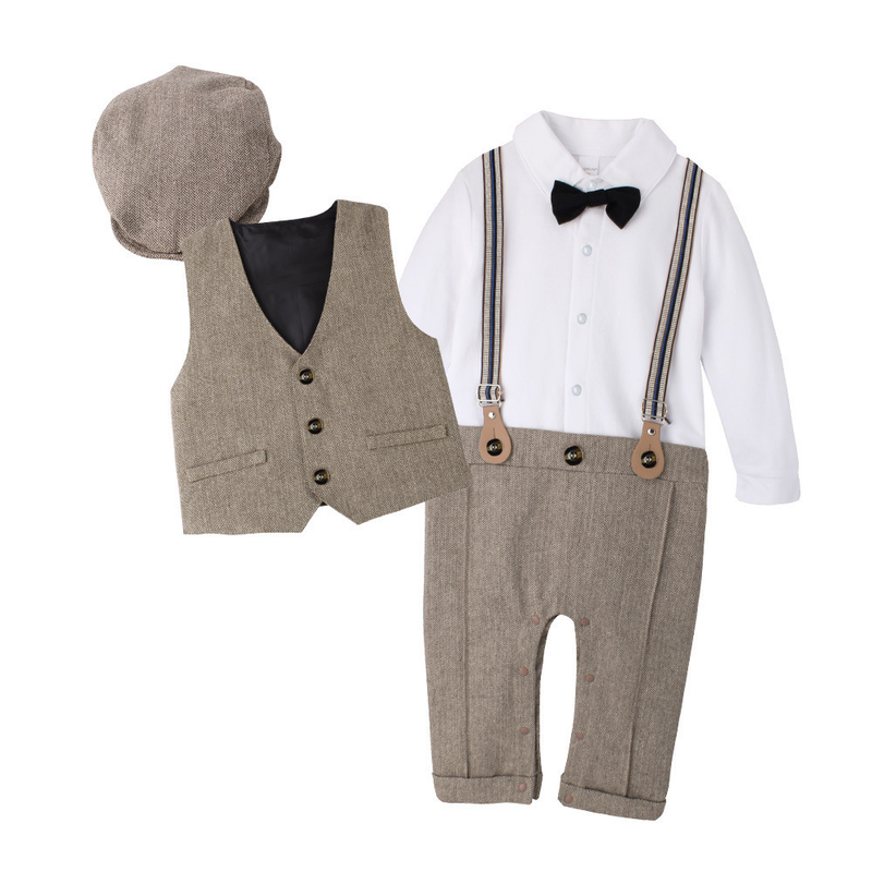 Kinderbekleidung Säuglinge und Kleinkinder Britische Weste Einteiliger Gentleman-Hut zum Klettern Einjährige Kleidung Gentleman-Anzug für Neugeborene_voghion.com