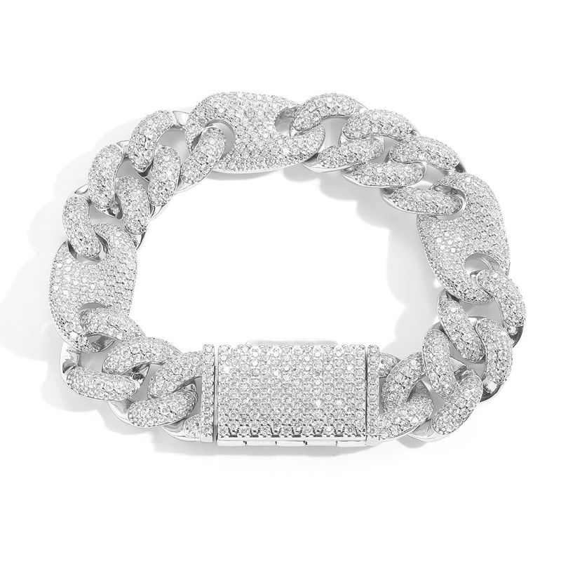 Unisex Hip Hop Zircon Bracelet 15mm Three To One Pig Nose Bubble Cuban Chain Trendy Men's Accessories_voghion.com