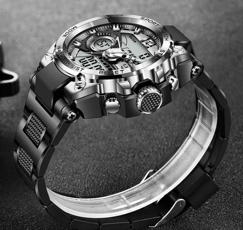Orologi da uomo Orologio da polso da uomo d'affari luminoso con doppio display Orologio da uomo al quarzo sportivo con cinturino in silicone autentico_voghion.com