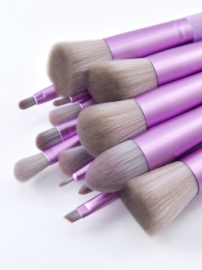 14-teiliges lila Komplettset mit Make-up-Werkzeugen, MINI-Textmarkerpinsel für losen Puder_voghion.com