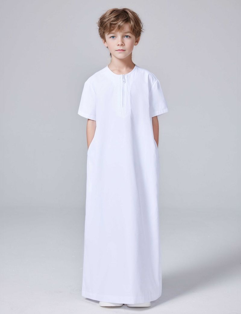 Toddler Boys Clothing Solid Color Boy Short Sleeved Zipper Shirt Robe_voghion.com