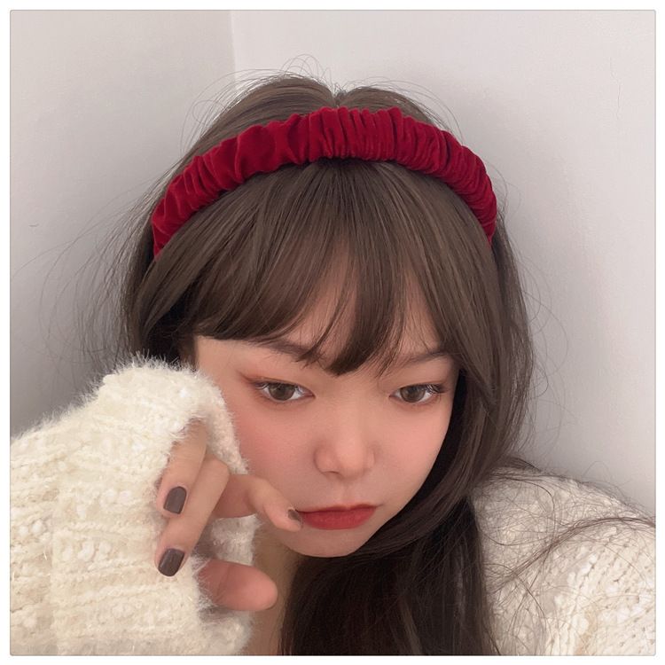 Lillian Red Velvet Accessories Collection New Year Christmas Headband Wide Vintage Pleated Scrunchie BB Bow Hair Clip_voghion.com