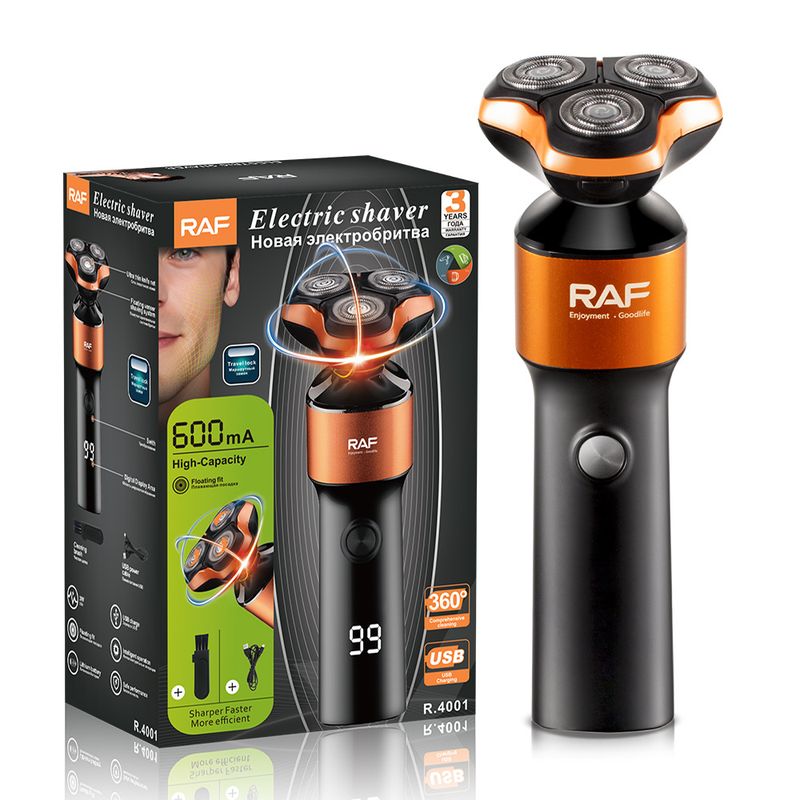 RAF Electric Shaver Washable Rechargeable Three Heads Independent Floating Digital Display Portable_voghion.com