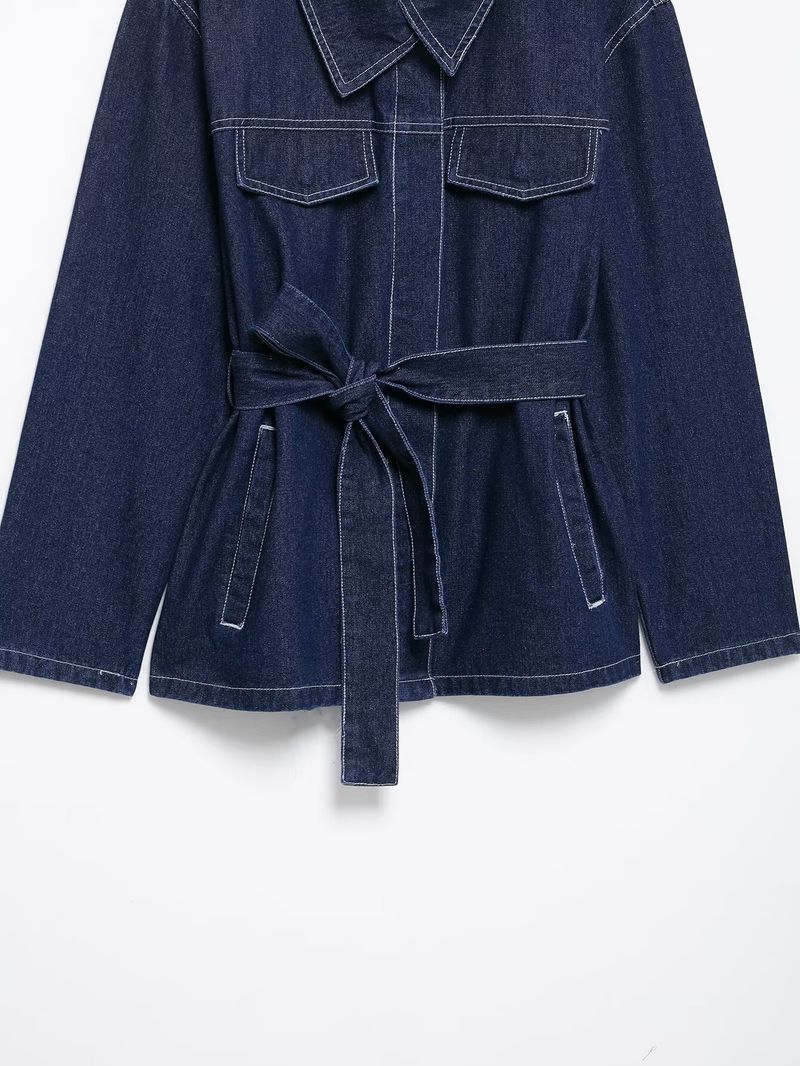 Abbigliamento da donna, cintura, giacca con risvolto, pantaloni a gamba larga in denim_voghion.com