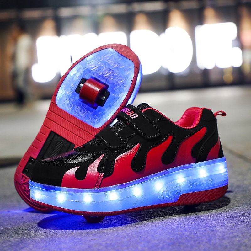 Kinderschuhe 2024 Sommer Kinderschuhe Doppelrad Kinder beleuchtete Laufschuhe Jungen und Mädchen können Rollschuhe tragen_voghion.com