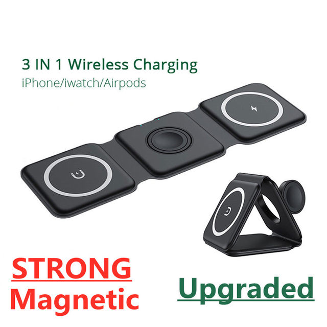 Încărcător wireless magnetic 3 în 1, pliabil, pentru iPhone 14, 13, 12, 11, XS, X, 8, Apple Watch, AirPods, stație de încărcare rapidă de 15W_voghion.com