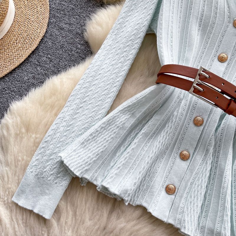 Retro-Stil Langarmpullover im britischen Stil für Damen, Herbstgürtel, schlankmachendes schlichtes Design, leicht, reife Schwester, Top-Trend_voghion.com