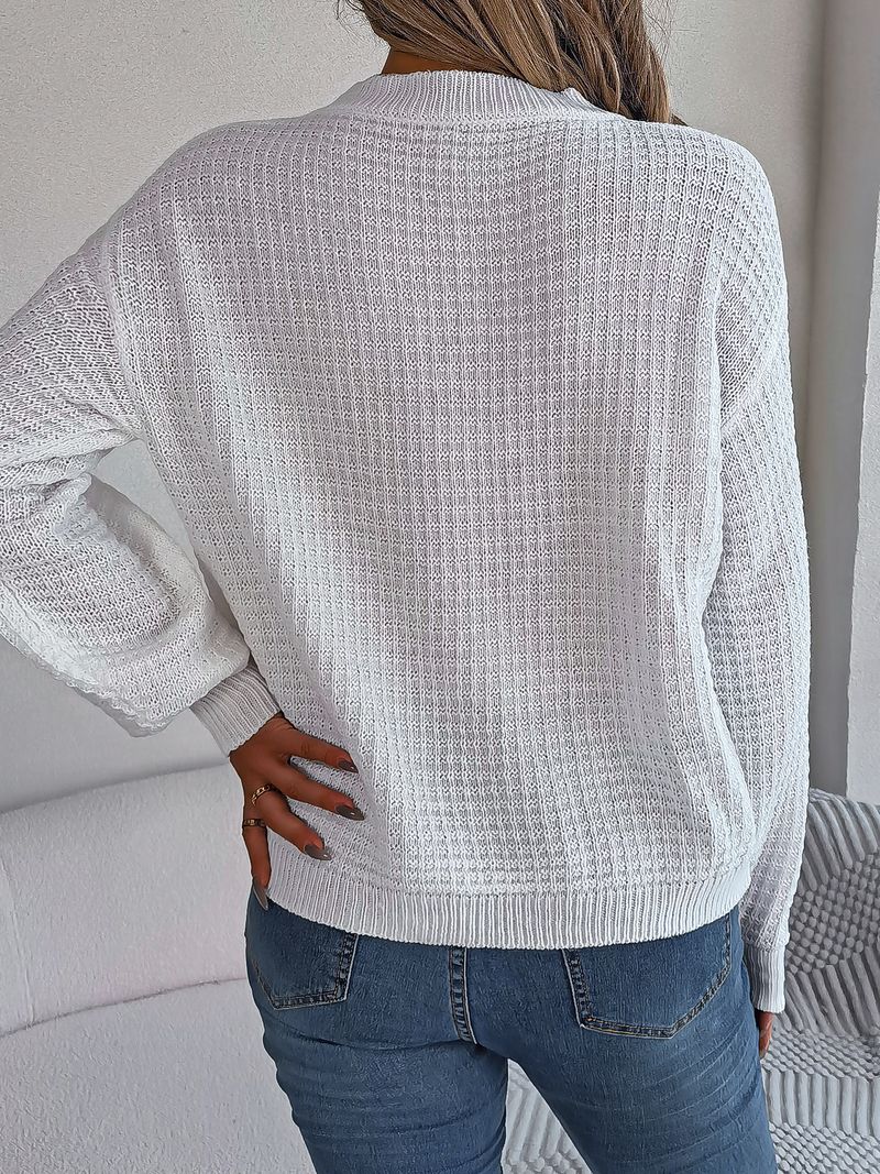 Maglione pullover casual con maniche a lanterna intrecciate, tinta unita, autunno e inverno 2023, moda donna_voghion.com