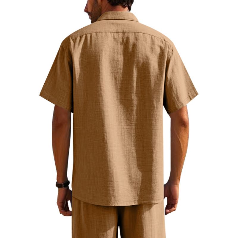 Herrenbekleidung Leinen Lose Casual Revers Casual Kurzarmhemd_voghion.com