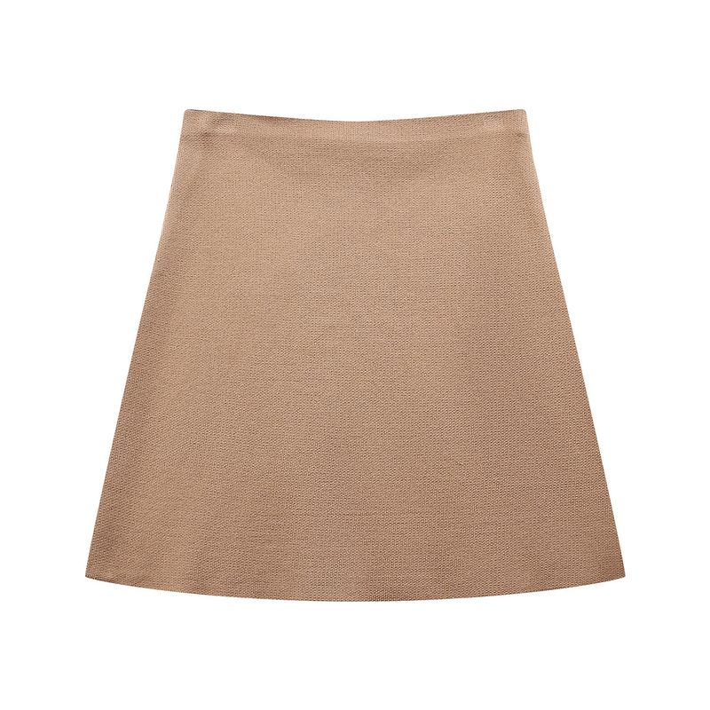 Conjunto de suéter e minissaia de malha para outono e inverno - roupa casual elegante para escritório com mangas compridas e combinação de cores puras_voghion.com