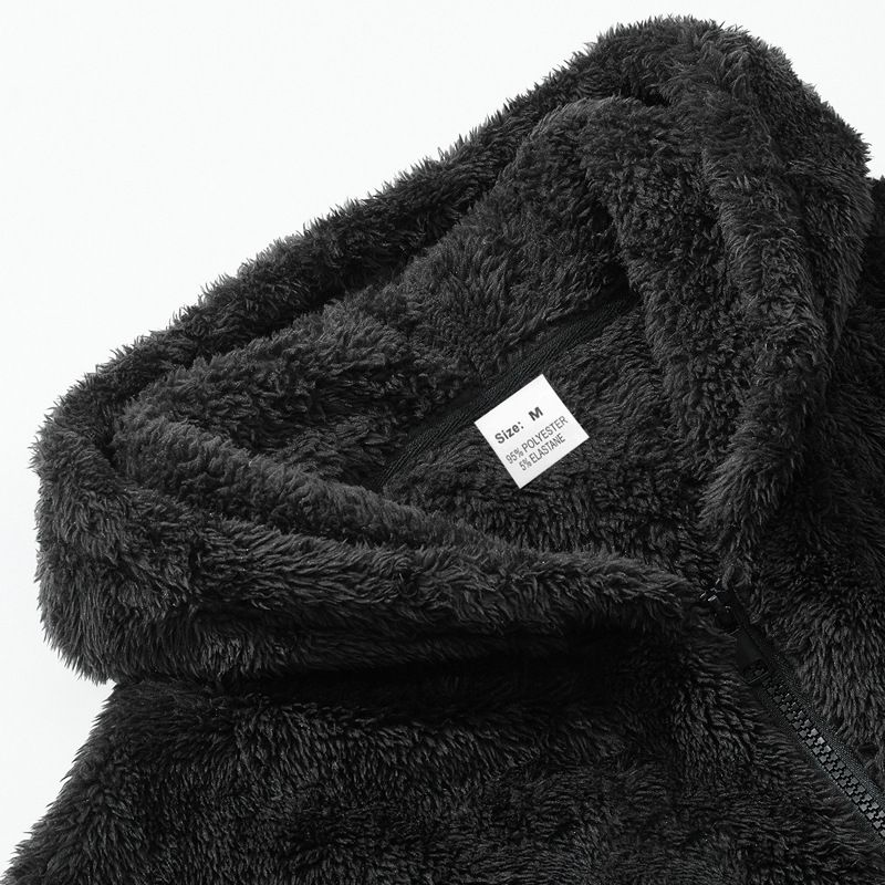 Giacca con cappuccio foderata in pile da uomo, caldo cappotto invernale con cerniera e morbido rivestimento bifacciale, vestibilità comoda per abbigliamento casual._voghion.com