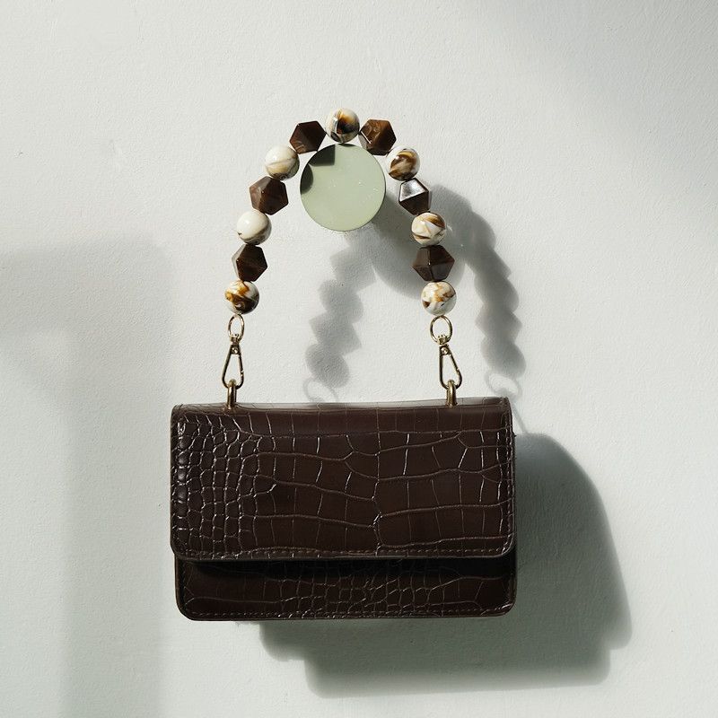 Fashion Vintage Handmade Color-Block Brown Resin Bag Handheld Acrylic Bead Chain_voghion.com