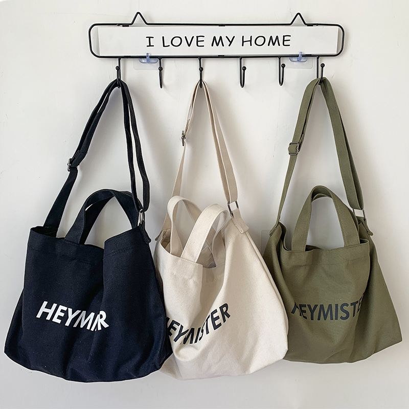 Borsa per studenti di grande capacità da strada neutra a tracolla con tracolla, borsa in tela di marca alla moda per il tempo libero_voghion.com
