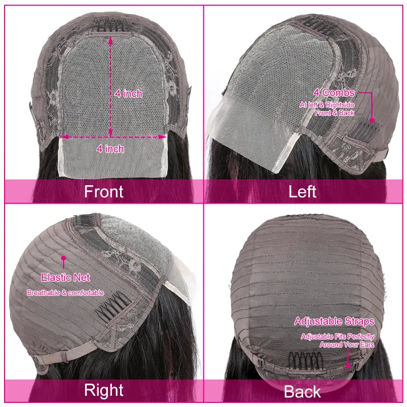 Parrucche per capelli umani con chiusura in pizzo 4x4 trasparente e lisce per donne, capelli brasiliani Remy_voghion.com