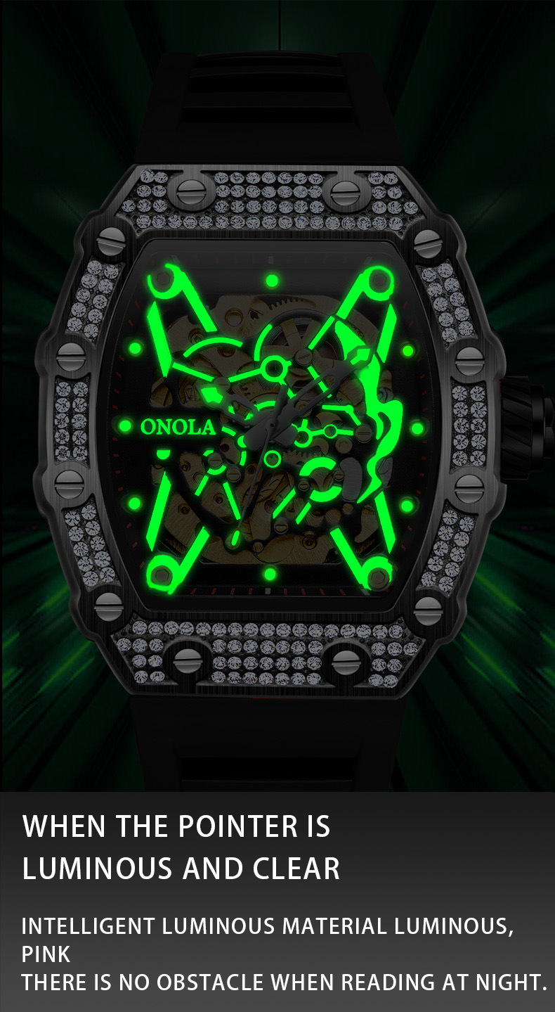 Vollbohrer-Design Automatische mechanische Uhr Herren Silikonband wasserdicht_voghion.com