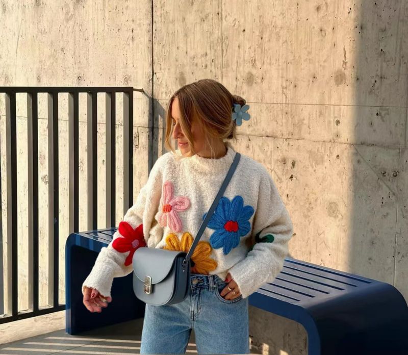 Vêtements pour femmes, veste pull épaisse à petites fleurs colorées, douce et fraîche, style mignon_voghion.com