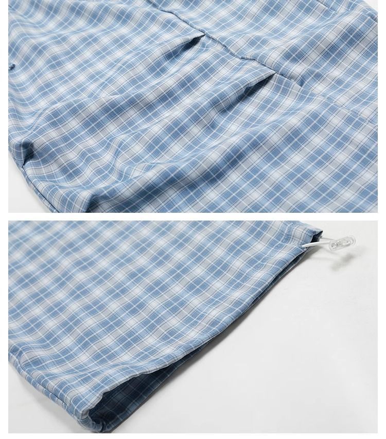Coltello curvo blu americano a scacchi per bambini, primavera estate 2025, largo e pigro, con una sensazione di caduta, largo_voghion.com