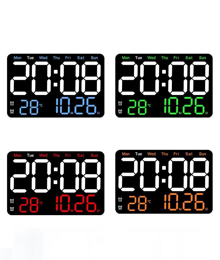 Nowy cyfrowy elektroniczny zegar ścienny LED z alarmem do salonu, prosty, tygodniowy, duży ekran, cichy 6652_voghion.com