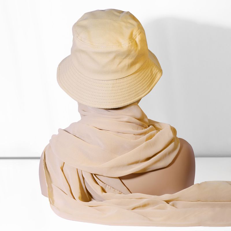 Elegant Monochrome Chiffon Scarf & Hat Set – Summer Sunshade Headwear (Solid Color Fisherman Hat & Hijab Combination, Lightweight & Stylish_voghion.com