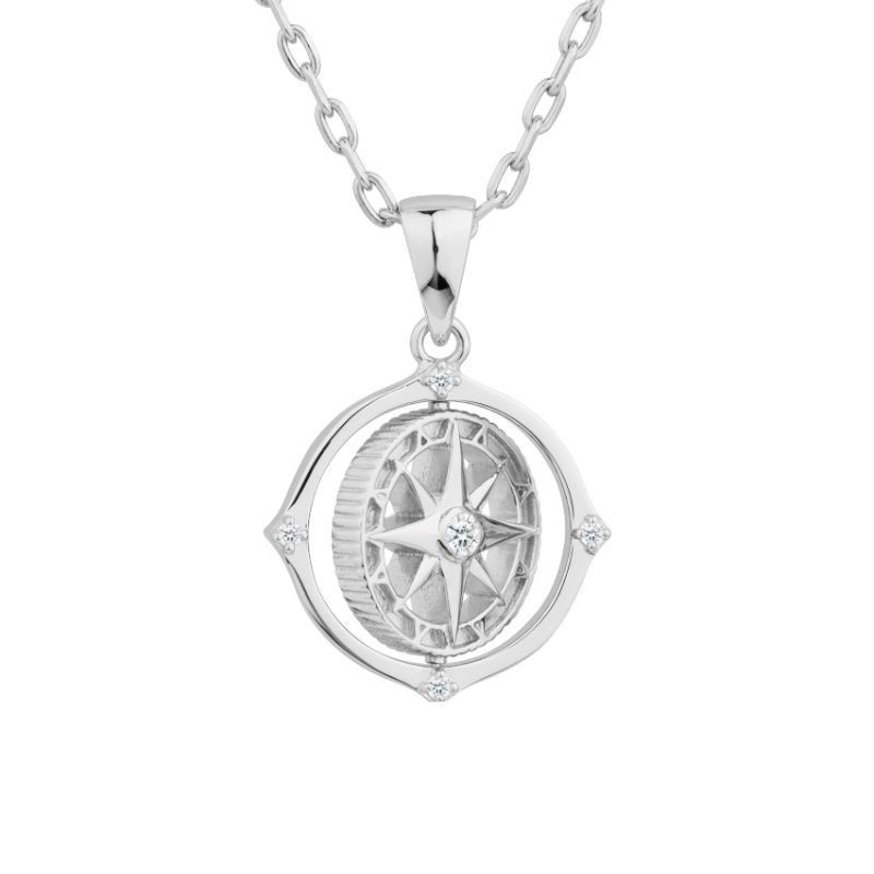 Collana con ciondolo a forma di bussola rotante a stella a otto punte in argento sterling, unisex, stile street, per coppie_voghion.com