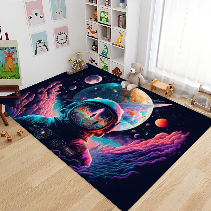 Cosmic Adventure Kinderteppich – Weicher Spielzimmerteppich mit Astronauten- und Sternendruck – Rutschfeste Kinderzimmermatte für Schlafzimmer und Wohnzimmer_voghion.com