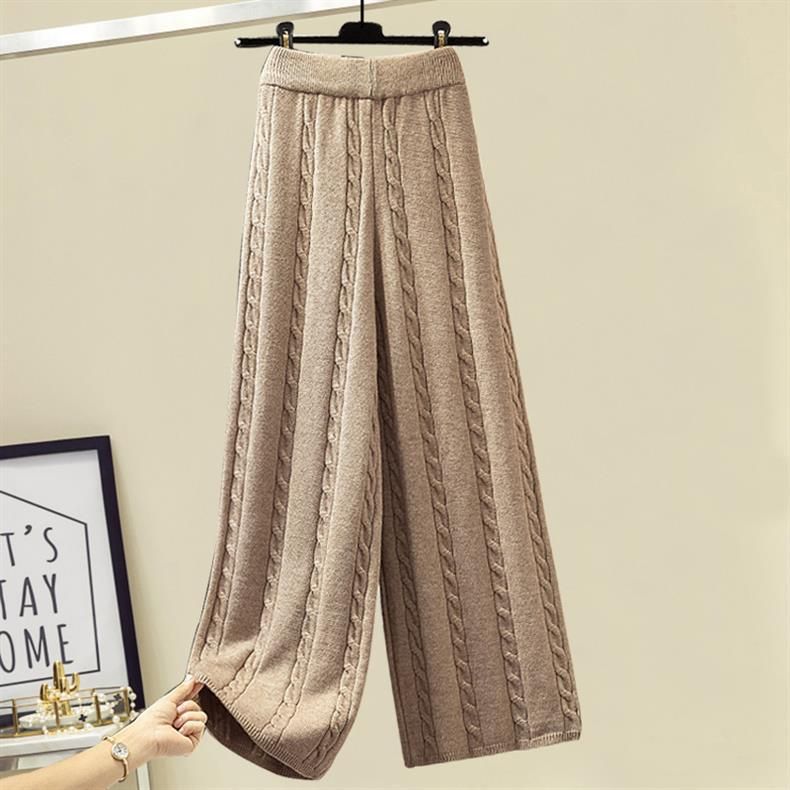 Women's Clothing three piece suit for women, designer sweater, thickened slim vest coat, high waist, cable pattern, wide leg casual pants_voghion.com