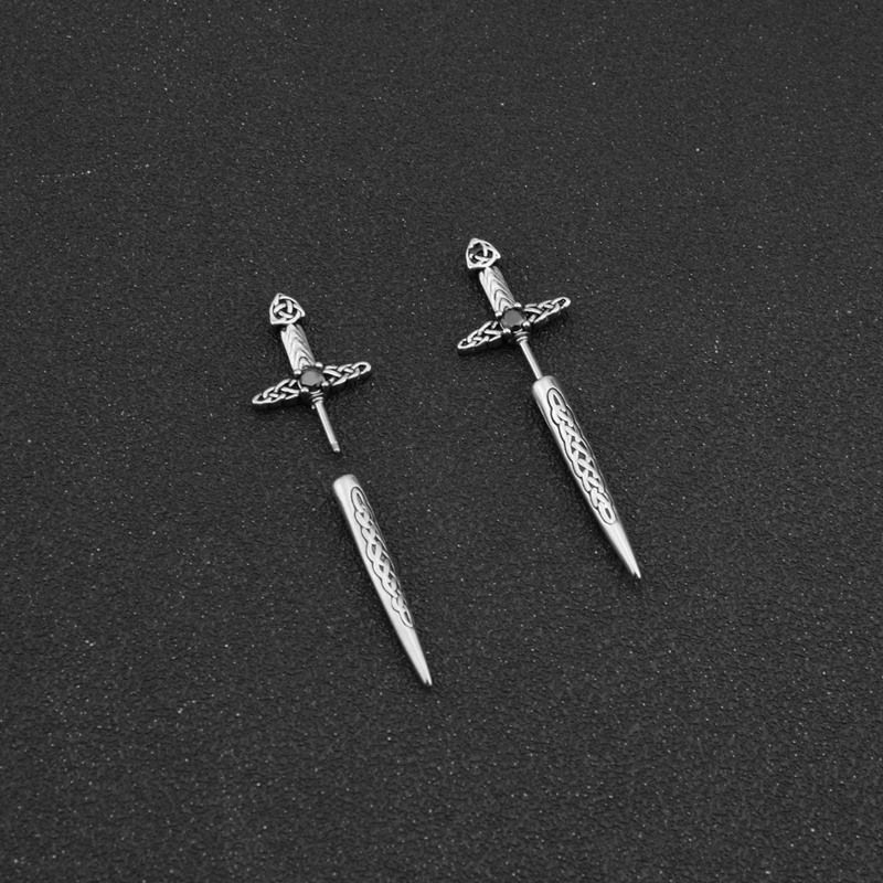 New Jewelry Creative Stainless Steel Hip Hop Celtic Knot Sword Stud Earrings_voghion.com