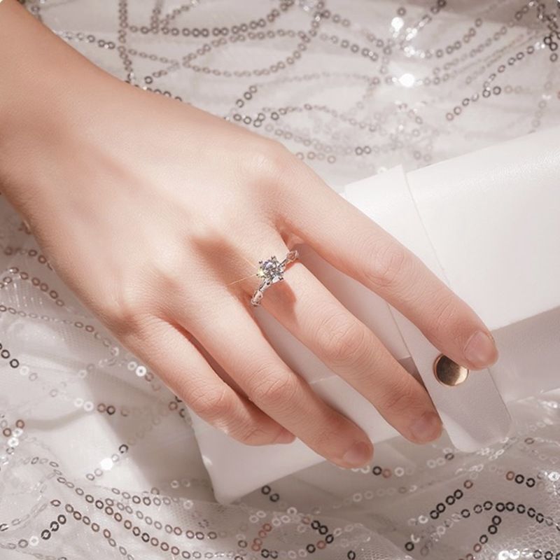 Anello con diamante Moissanite da un carato, coppia di donne, anelli coordinati in argento sterling, proposta di matrimonio, fidanzamento, inciso_voghion.com