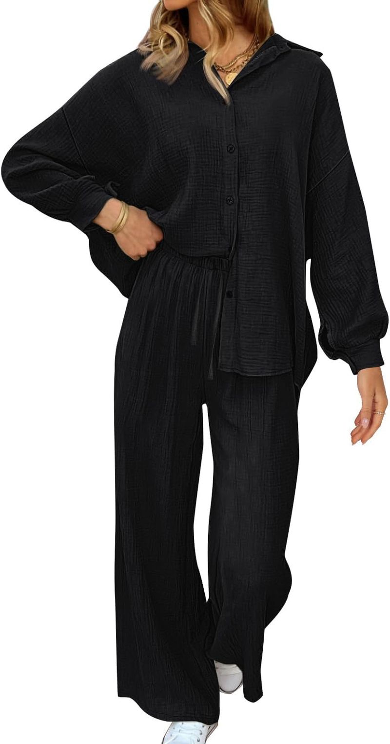 Women's Clothing Fashion Suits Loose Casual Tops Wide Leg Pants Cotton And Linen Two Piece Suits For Women_voghion.com
