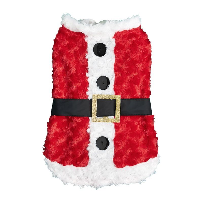 Christmas belt button horizontal slim-fit beautiful red green Christmas teddy Bichon dog fleece coat_voghion.com