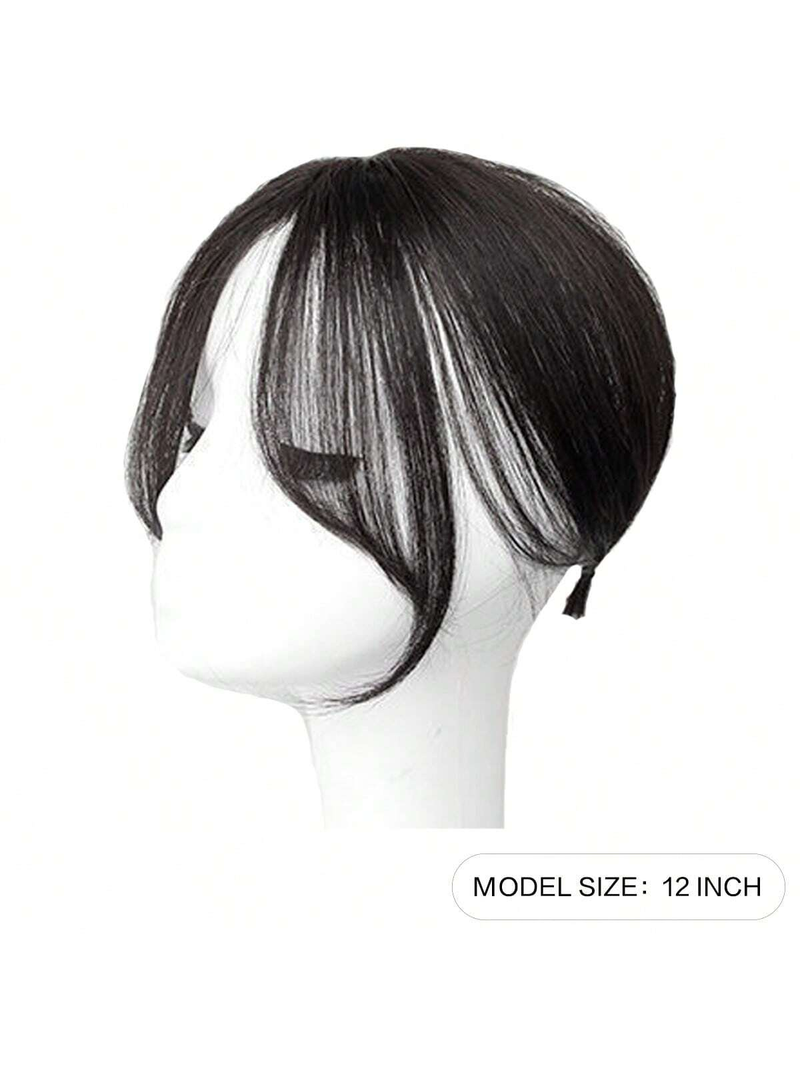 Toppa per parrucca con frangia nera, frangia finta sulla fronte naturale, toppa per capelli con spacco centrale sulla parte superiore_voghion.com